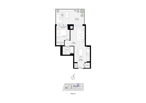 Floor plan for 1 bed, 1 bath, 540 sqft